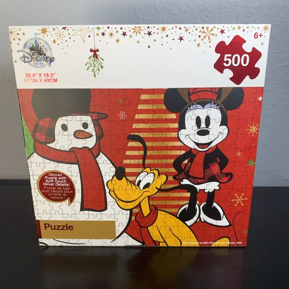 Disney Store Mickey Minnie Mouse Christmas 500 Piece Jigsaw Puzzle Pluto Snowman